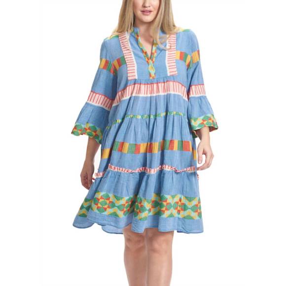 NEW PEARL AND CAVIAR calyso zakar short dress in blue multi - Picture 1 of 2